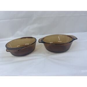 Anchor Hocking Fire King Amber 12 oz Casserole Oven Dish 5" Round Set Of 2